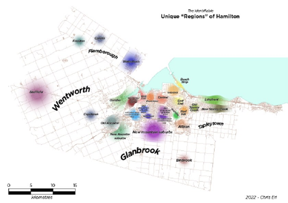 Figure 3: The "Regions" of Hamilton with the Commission's proposed boundaries overlayed