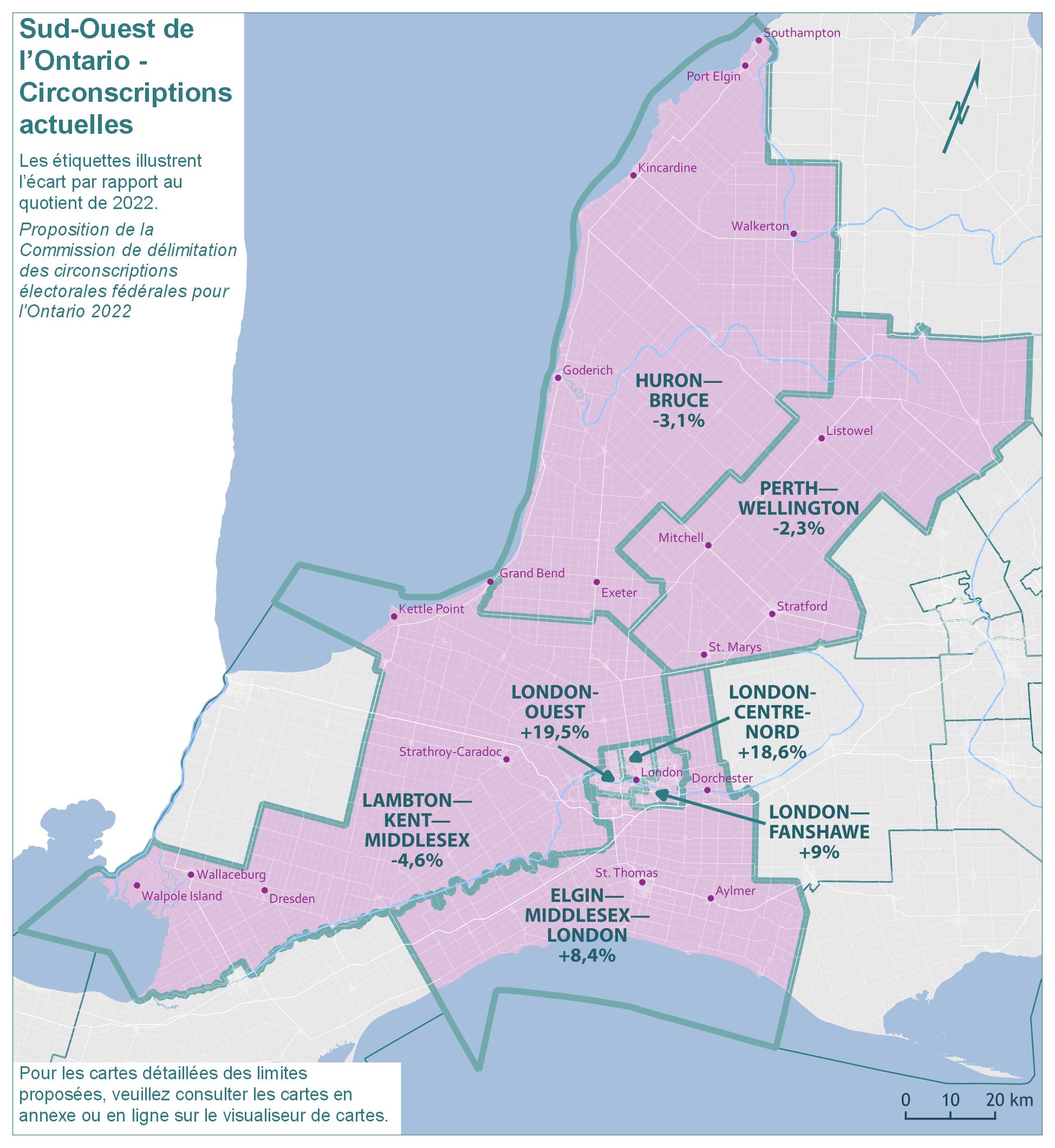 Sud-Ouest de l'Ontario &ndash; Circonscriptions actuelles