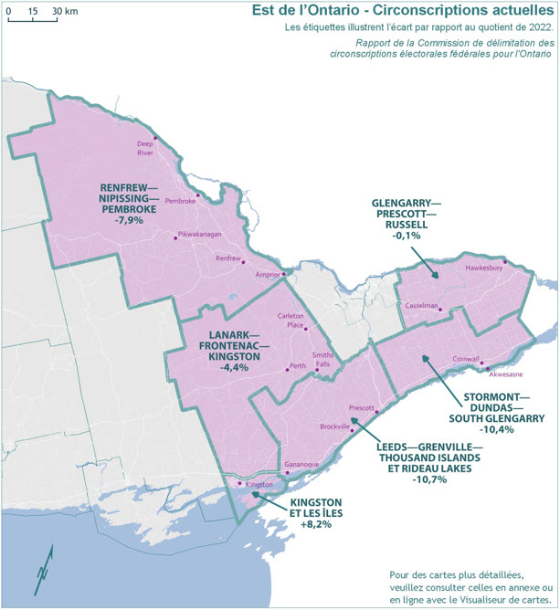 Est de l'Ontario - Circonscriptions actuelles