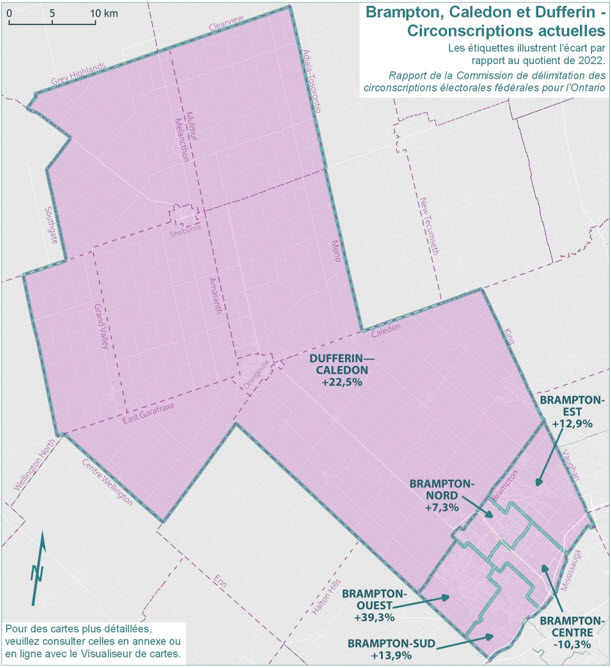 Brampton, Caledon et Dufferin - Circonscriptions actuelles