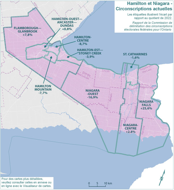 Hamilton et Niagara - Circonscriptions actuelles