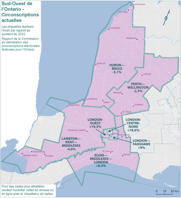 Sud-Ouest de l'Ontario - Circonscriptions actuelles