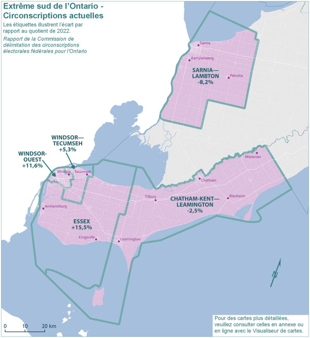 Extr&ecirc;me sud de l'Ontario - Circonscriptions actuelles