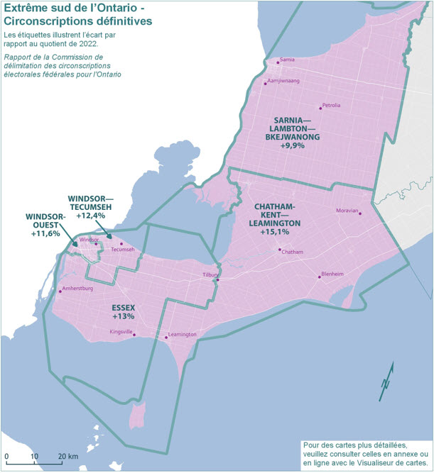 Extr&ecirc;me sud de l'Ontario - Circonscriptions d&eacute;finitives