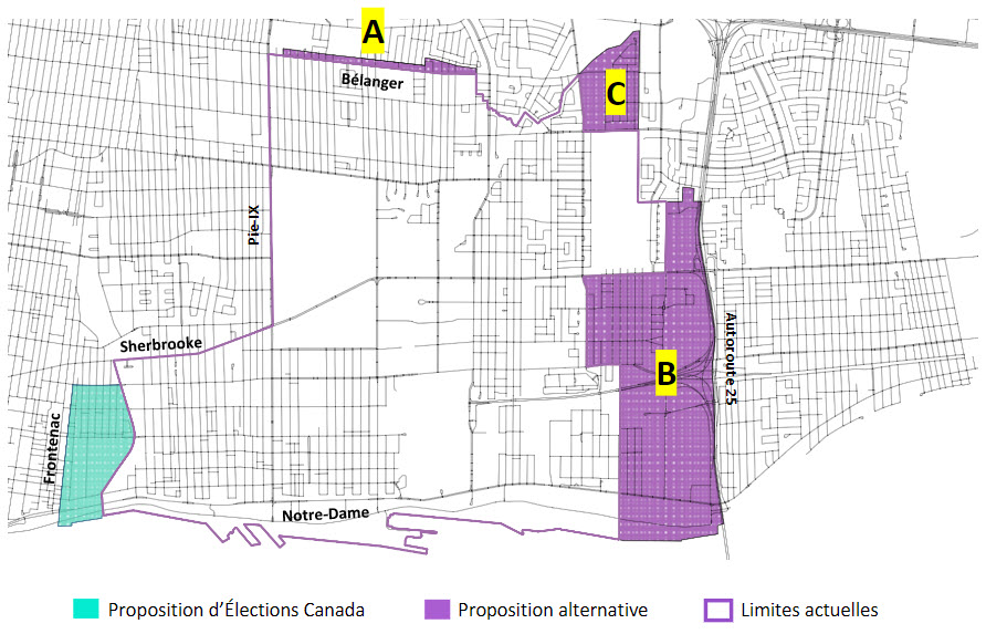 Carte 1 Expansions propos&eacute;es pour la circonscription d'Hochelaga