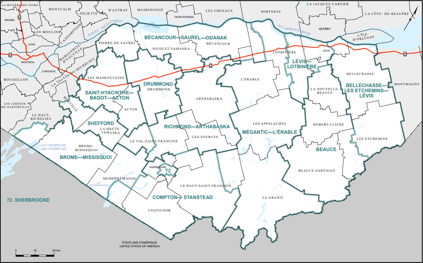 Map of Chaudi&egrave;re-Appalaches (Western Part), Estrie and Centre-du-Qu&eacute;bec (Map&nbsp;6)