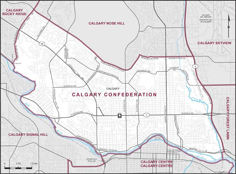 Map of Calgary Confederation – Limites actuelles.