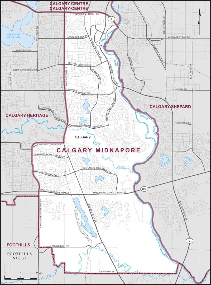 Map of Calgary Midnapore – Limites actuelles.