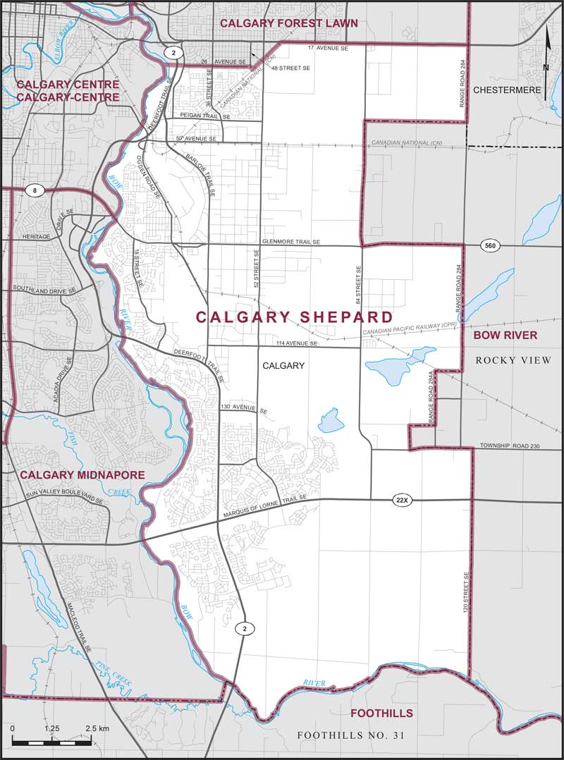 Map of Calgary Shepard – Limites actuelles.