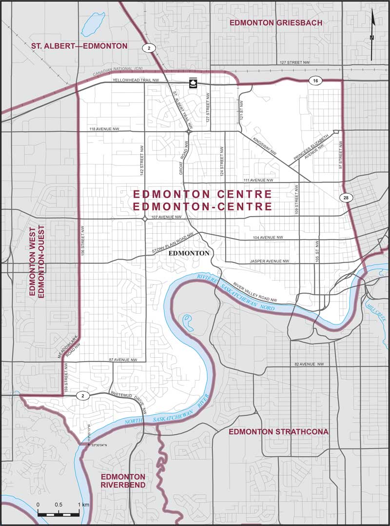 Map of Edmonton-Centre – Limites actuelles.