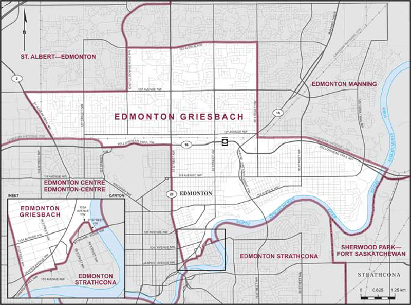 Map of Edmonton Griesbach – Limites actuelles.