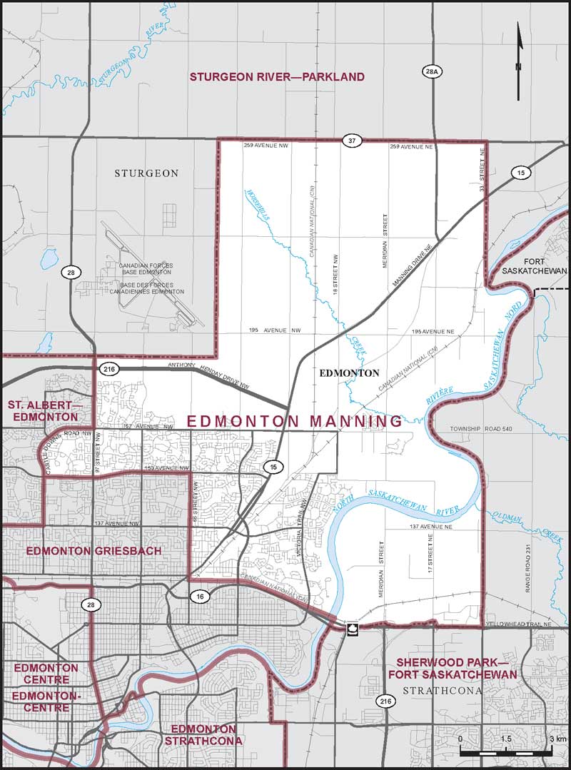 Map of Edmonton Manning – Limites actuelles.