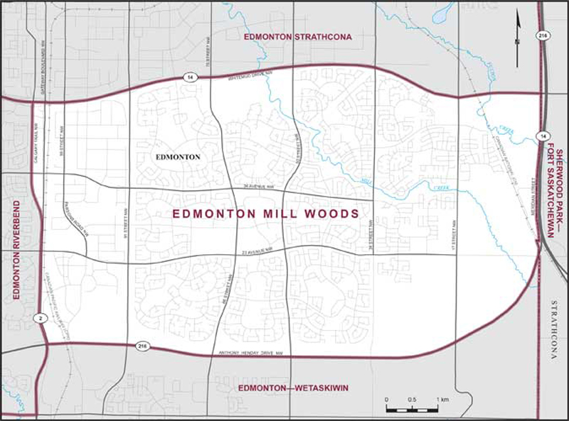 Map of Edmonton Mill Woods – Limites actuelles.