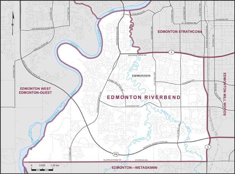 Map of Edmonton Riverbend – Limites actuelles.