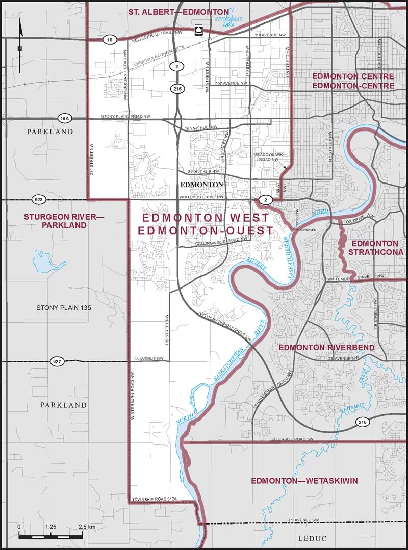 Map of Edmonton-Ouest – Limites actuelles.