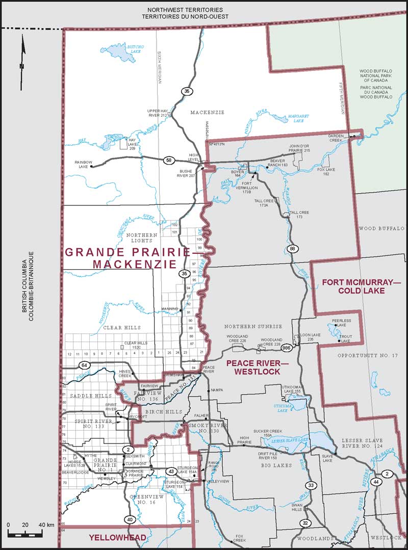 Map of Grande Prairie–Mackenzie – Limites actuelles.