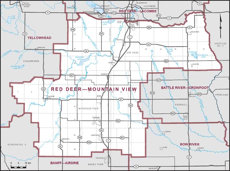 Map of Red Deer–Mountain View – Limites actuelles.