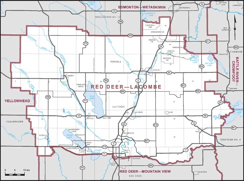 Map of Red Deer–Lacombe – Limites actuelles.
