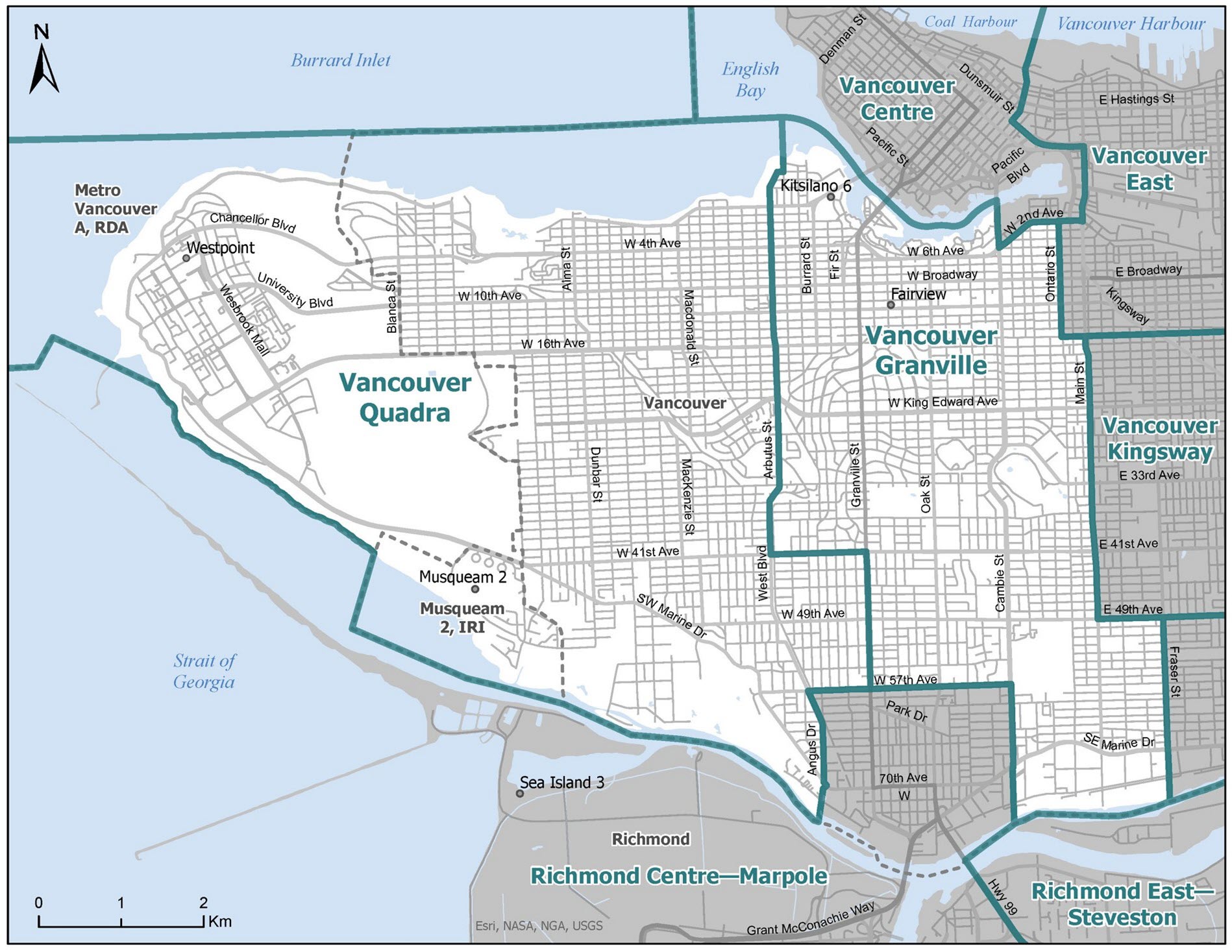 Boundaries of Vancouver Quadra and Vancouver Granville