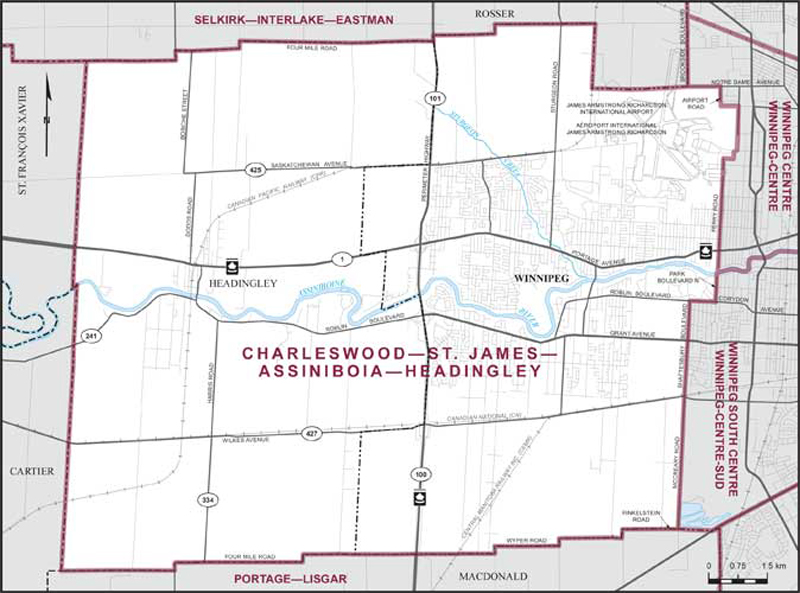 Map of Charleswood–St. James–Assiniboia–Headingley – Limites actuelles.