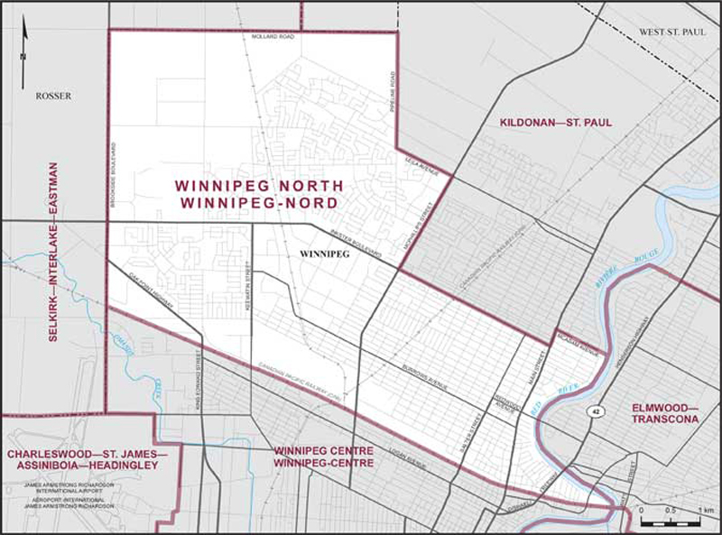 Map of Winnipeg-Nord – Limites actuelles.