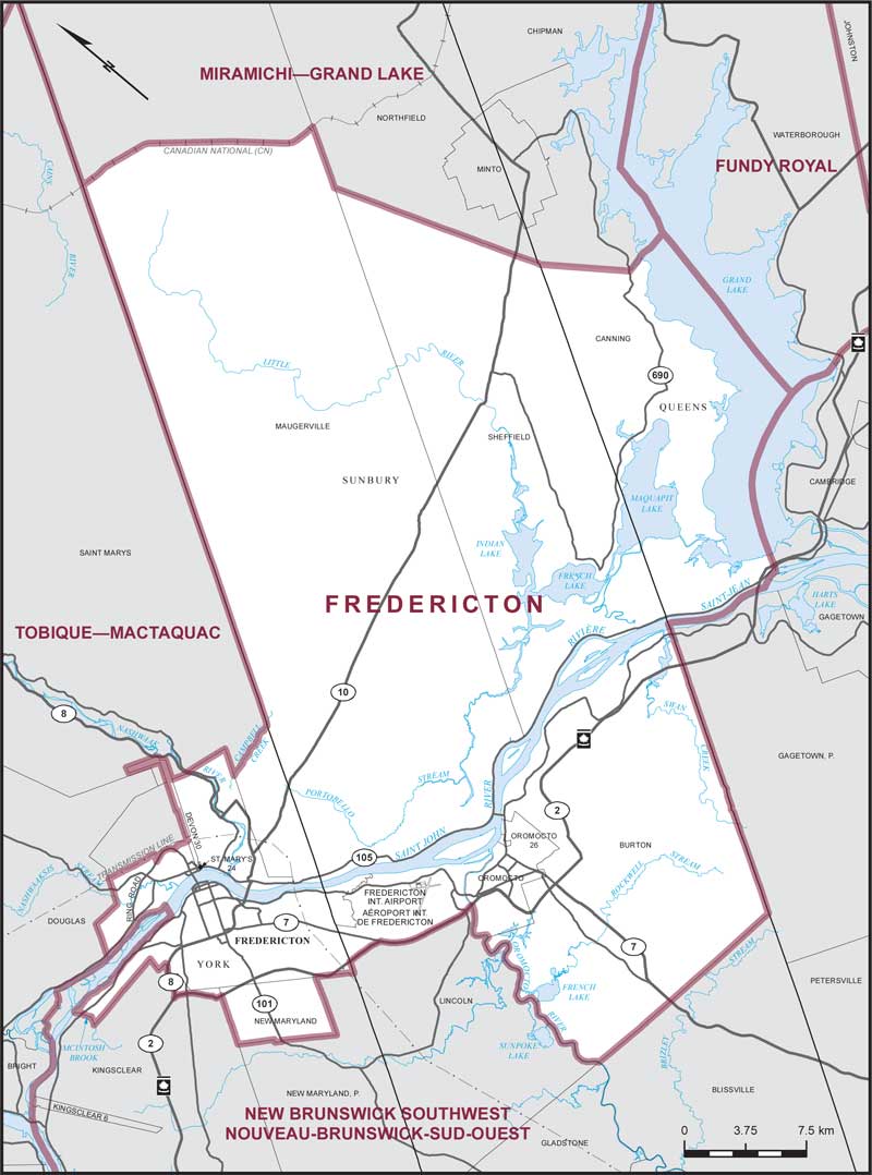 Map of Fredericton – Limites actuelles.