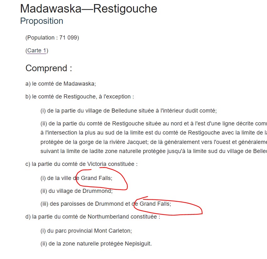 Impression écran de la proposition de redécoupage pour la circonscription de Madawaska—Restigouche
