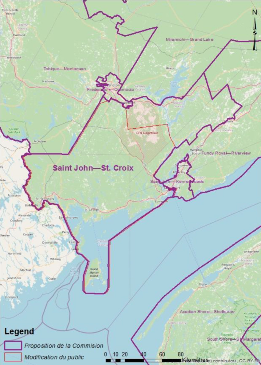 Cette image montre une carte électorale alternative de la circonscription de Saint Jean – St. Croix.