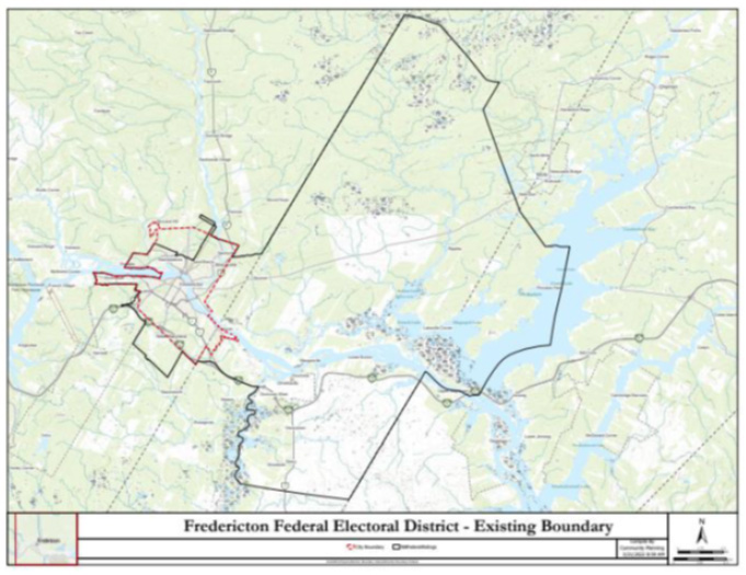 This image shows the existing federal electoral district of Fredericton