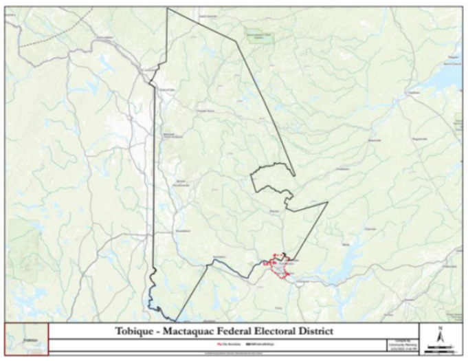 This image shows the existing federal electoral district of Tobique - Marctaquac