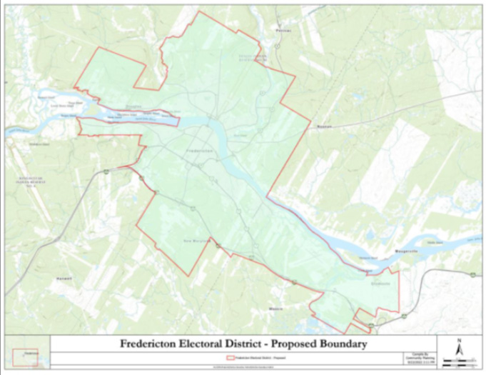 This image shows the City of Fredericton's proposed federal electoral district for Fredericton