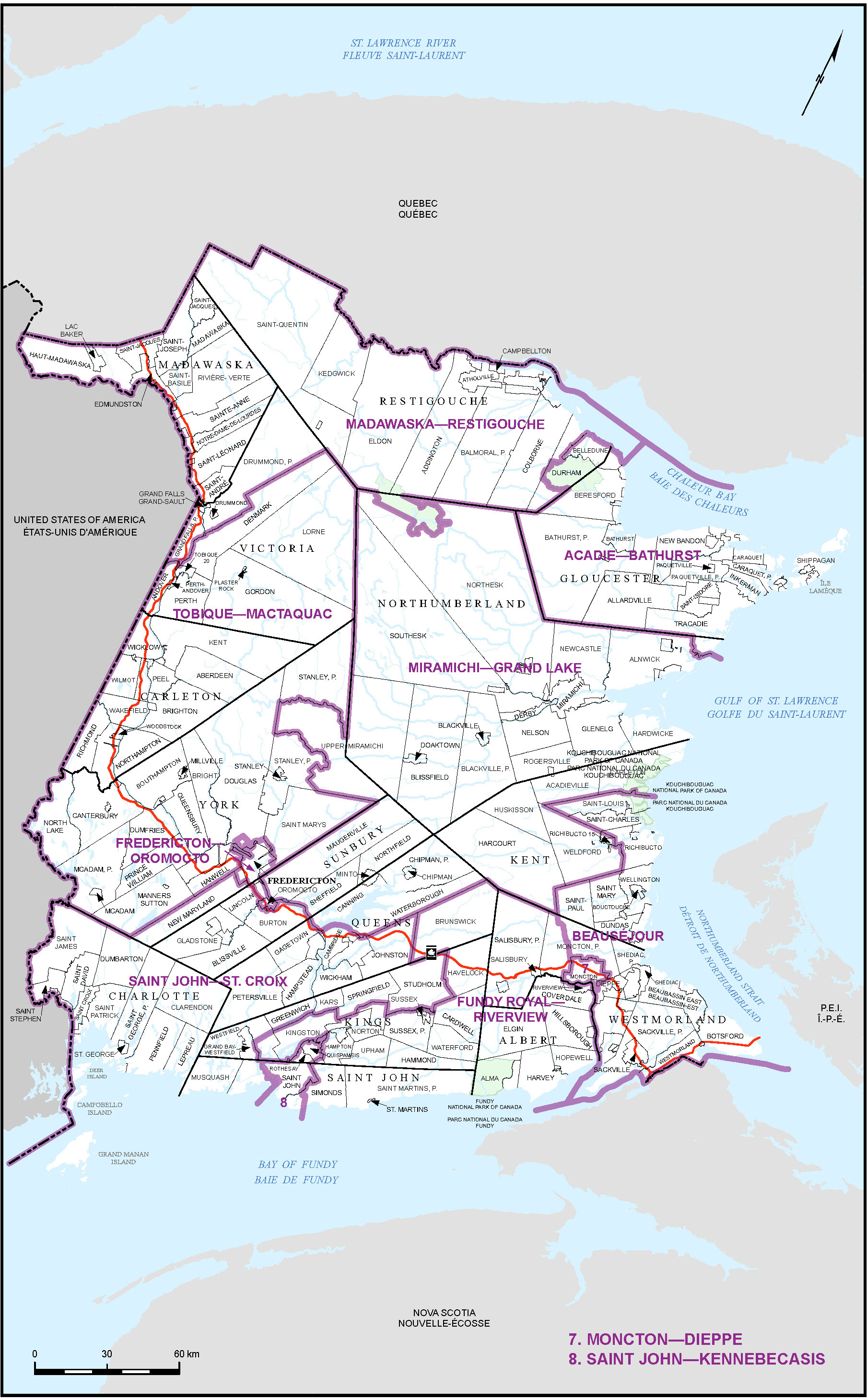 Carte du Nouveau-Brunswick (carte 1)