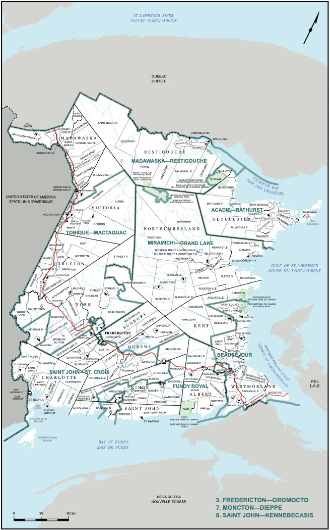 Carte du Nouveau-Brunswick (carte 1)