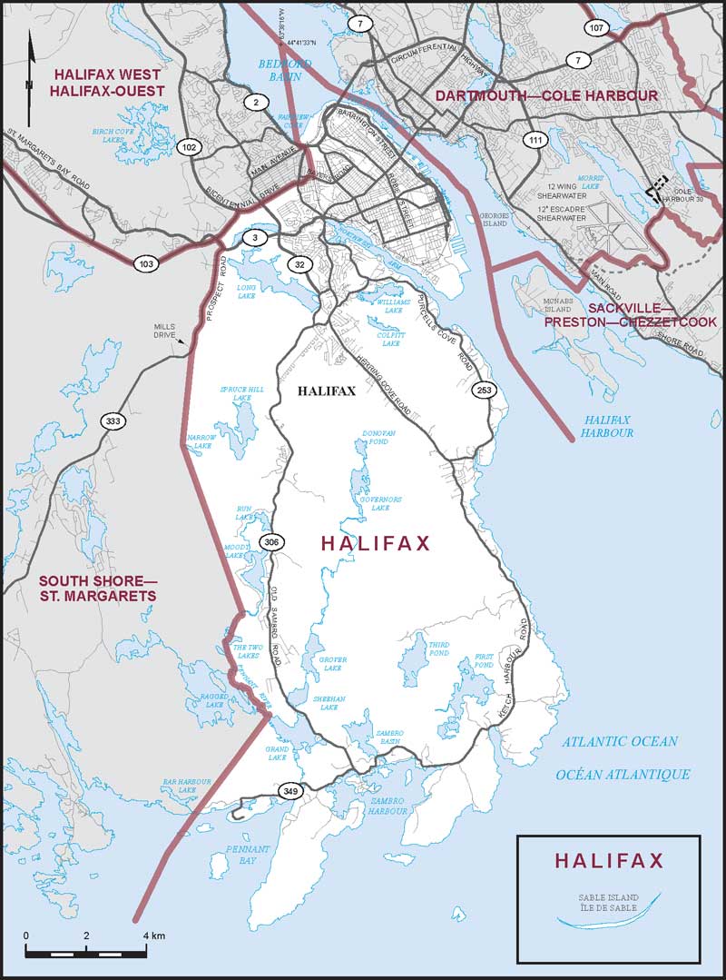 Map of Halifax – Limites actuelles.