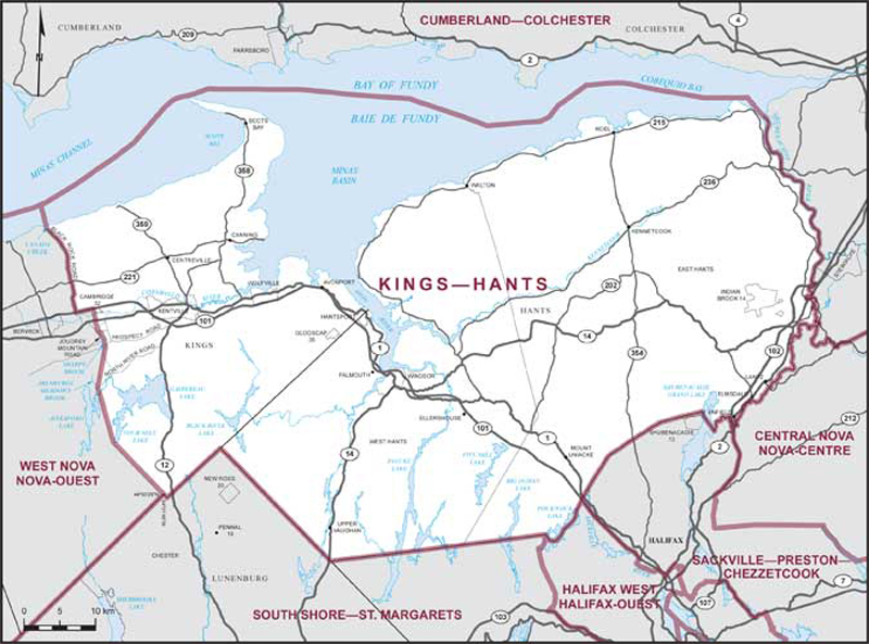 Map of Kings–Hants – Existing boundaries.