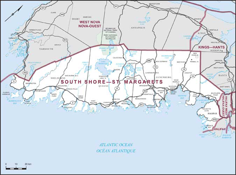 Map of South Shore–St. Margarets – Limites actuelles.
