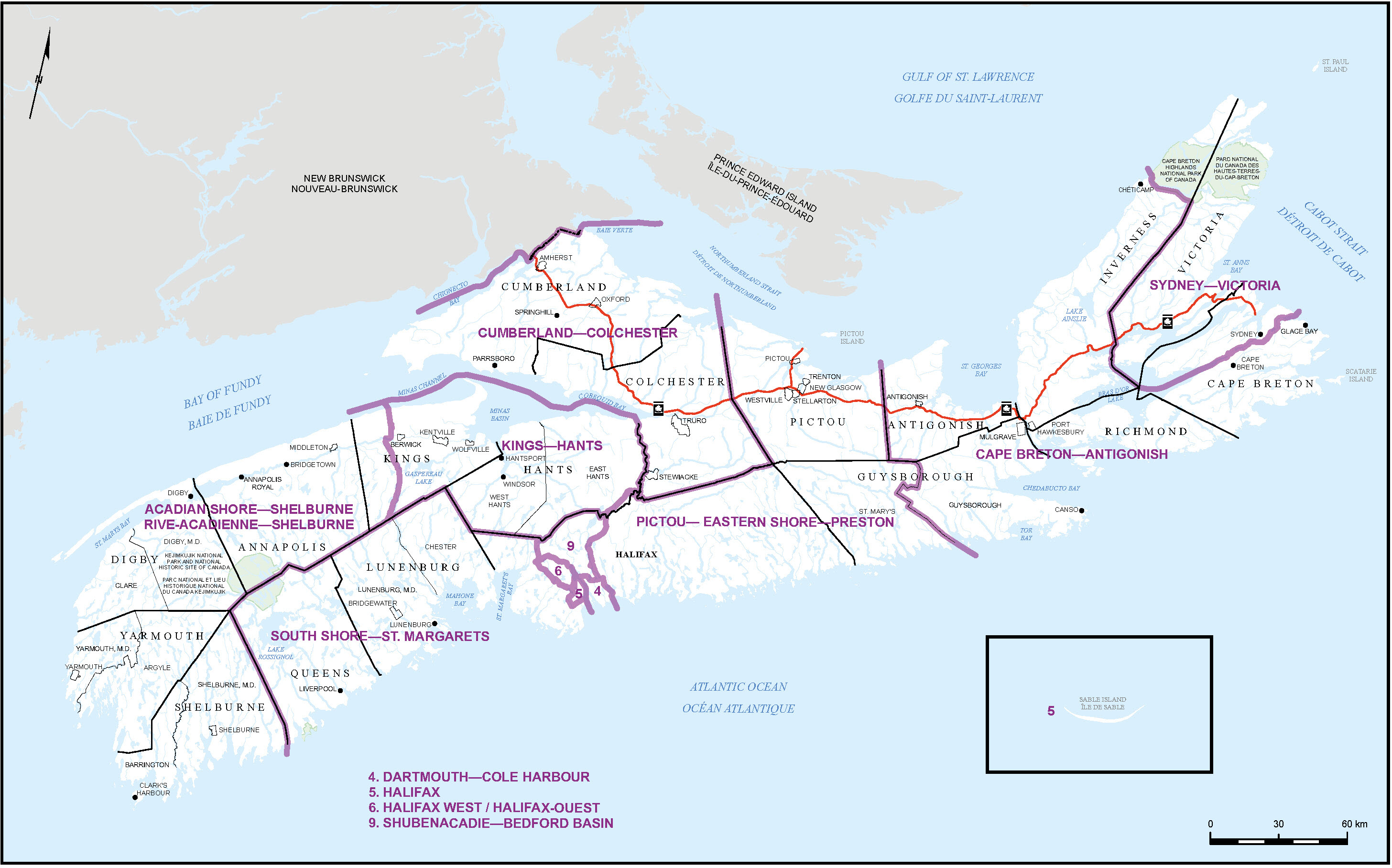 Carte de la province de la Nouvelle-Écosse (carte 1)