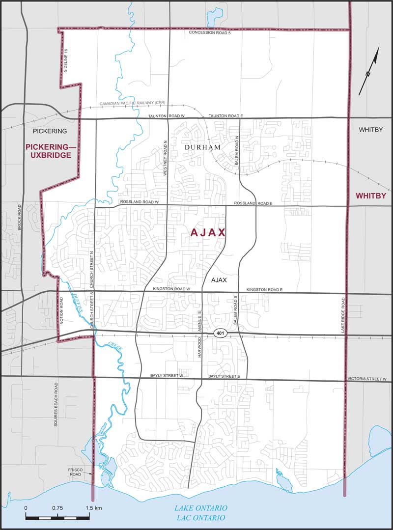 Map of Ajax – Existing boundaries.