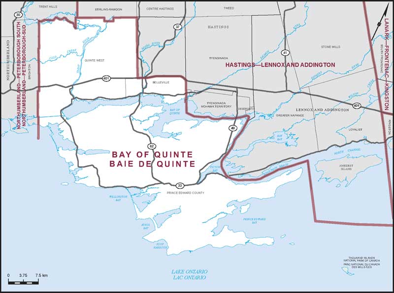 Map of Bay of Quinte – Existing boundaries.