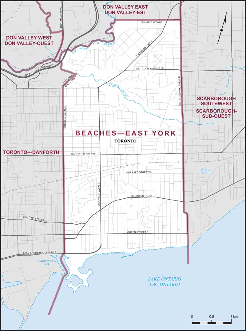 Map of Beaches–East York – Limites actuelles.