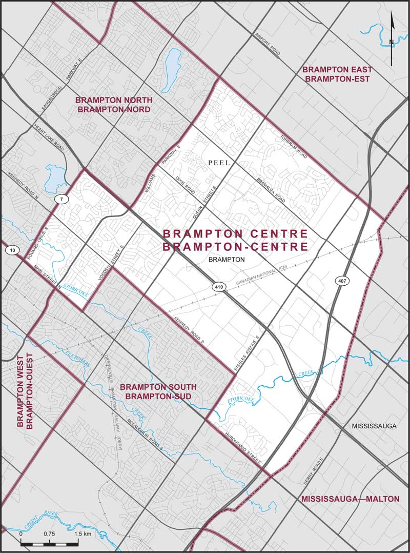 Map of Brampton-Centre – Limites actuelles.