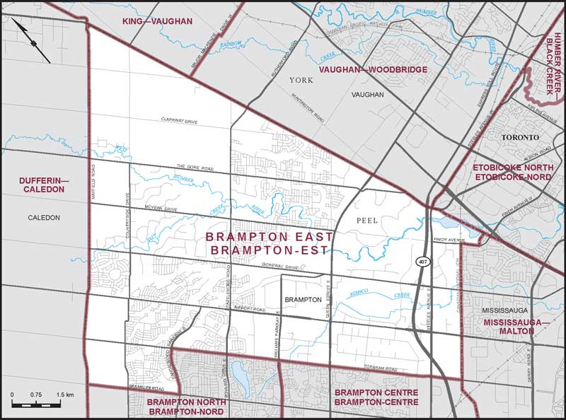 Map of Brampton-Est – Limites actuelles.