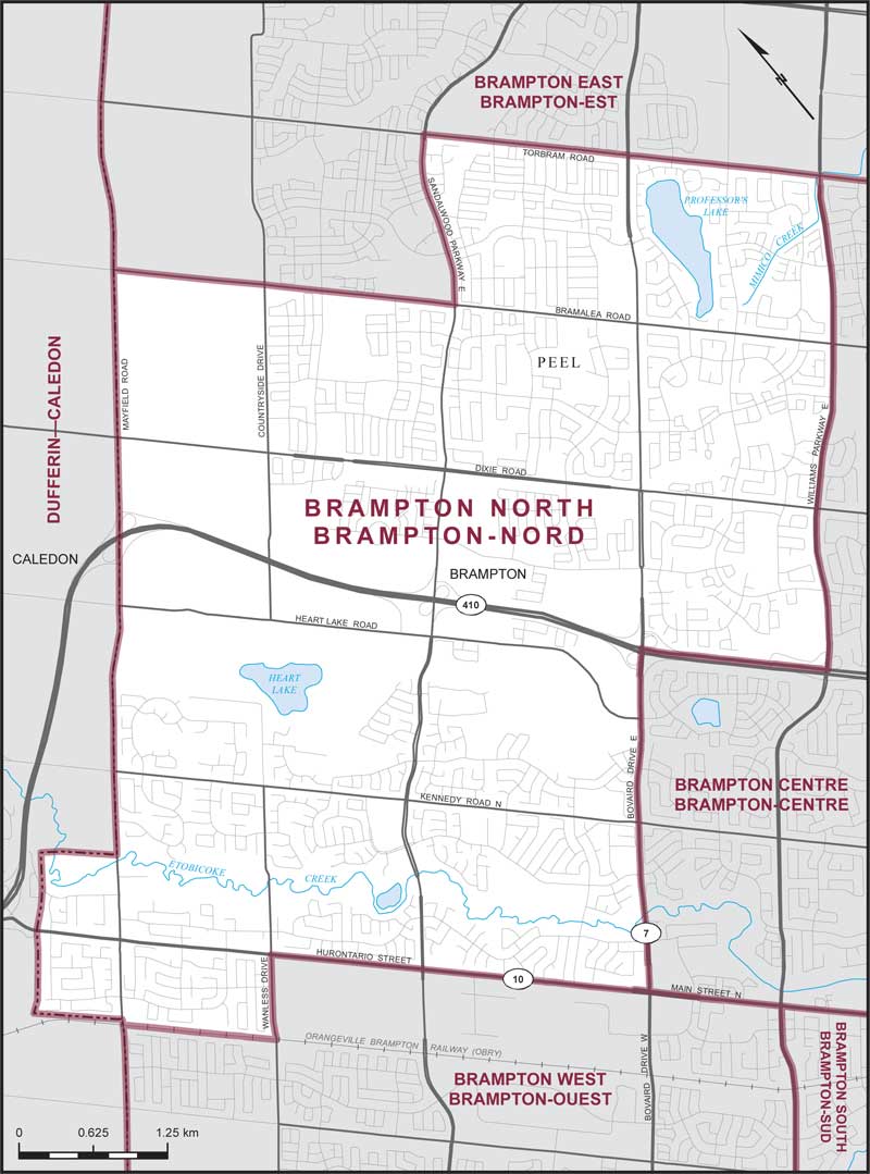 Map of Brampton North – Existing boundaries.