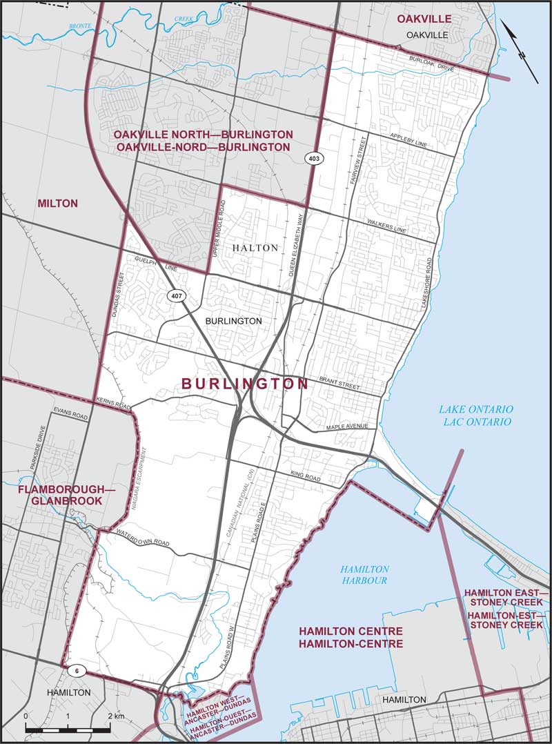 Map of Burlington – Limites actuelles.