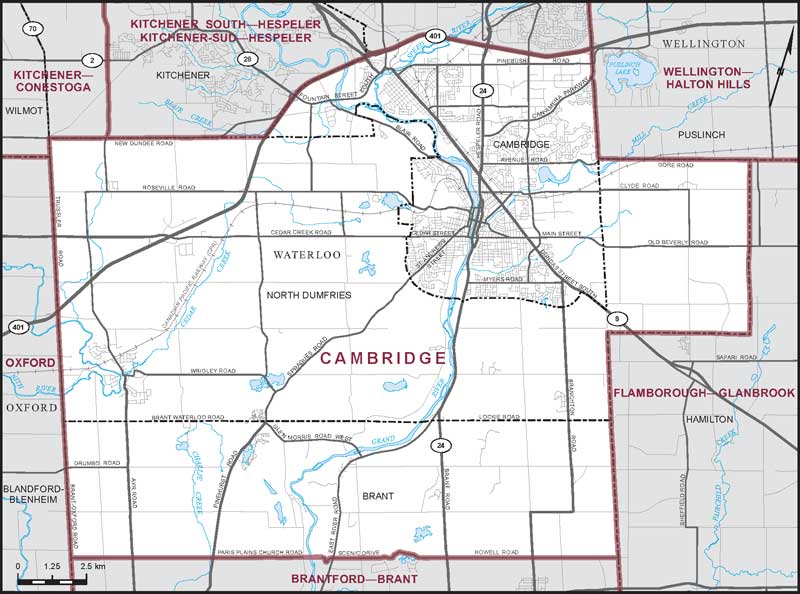 Map of Cambridge – Limites actuelles.