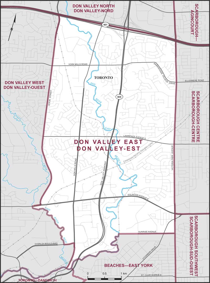 Map of Don Valley East – Existing boundaries.