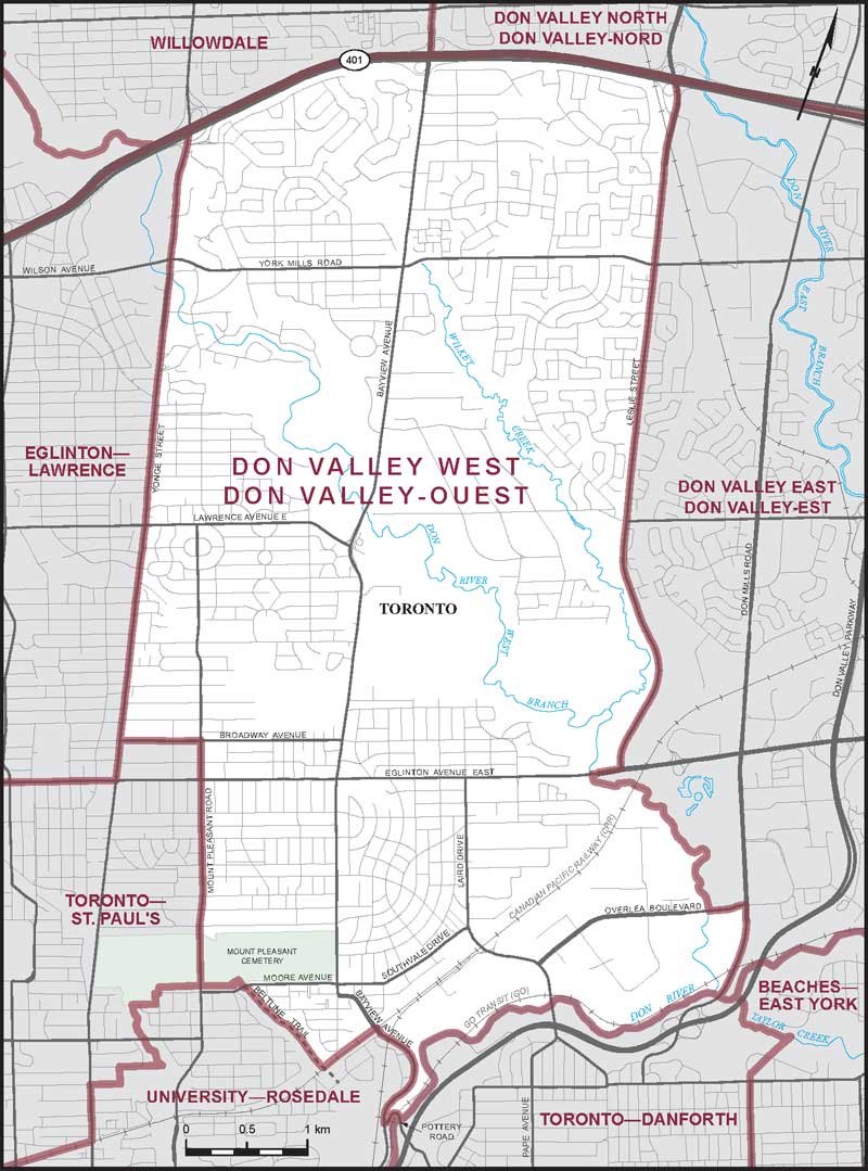Map of Don Valley West – Existing boundaries.