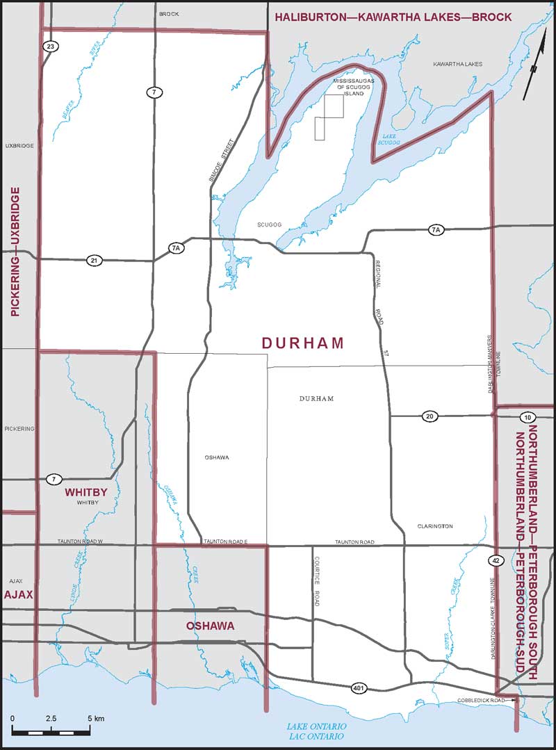 Map of Durham – Limites actuelles.