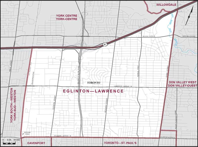 Map of Eglinton–Lawrence – Limites actuelles.