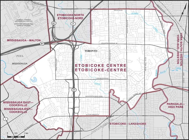 Map of Etobicoke-Centre – Limites actuelles.